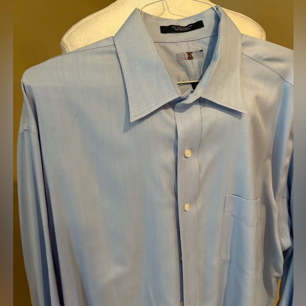 Overton Men's Light Blue Dress Shirt 100% Cotton Sz 17.5/35 French Cuffs
